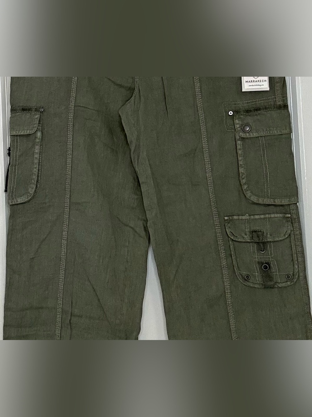 Marrakech Ivelisse Linen Cargo Pants Thyme NWT Size 29 Relaxed Straight Leg - Picture 4 of 10